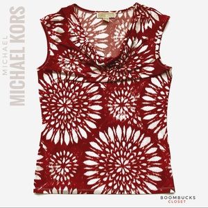 Michael Kors red /white print sleeveless top. Cowl neck